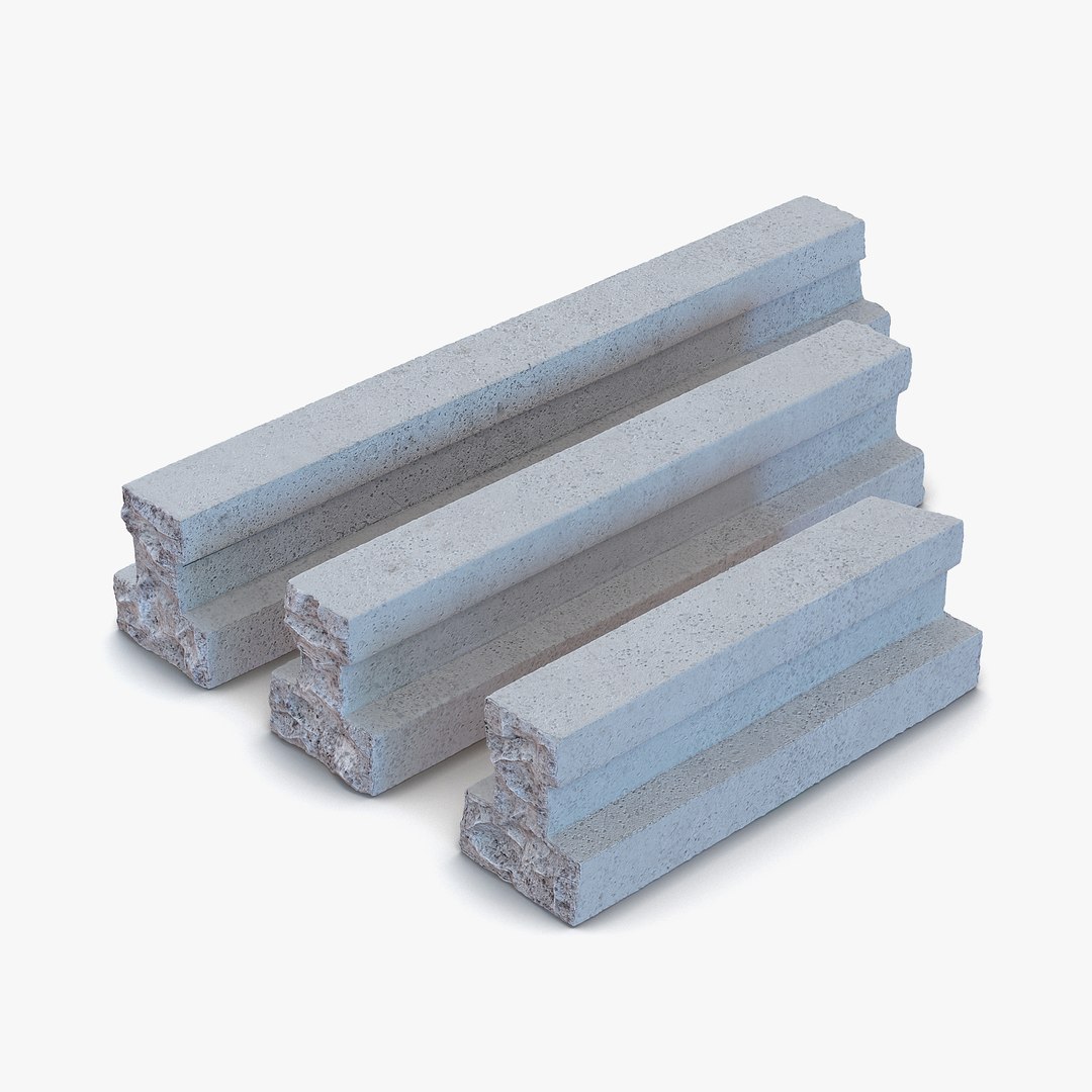 Concrete T-Beam Chunks 3D Models Set 3D model preview