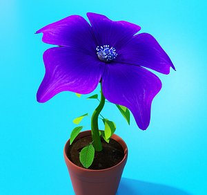 Rising Bloom Daisy Purple Flower Rigged