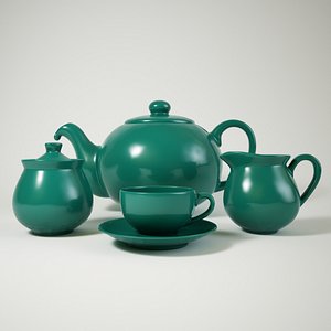 3D model green ceramic tea set