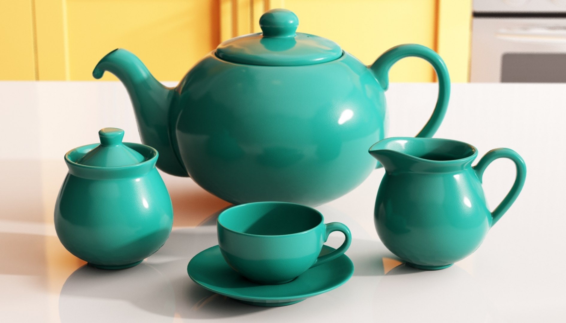 3D Model Green Ceramic Tea Set TurboSquid 1307032