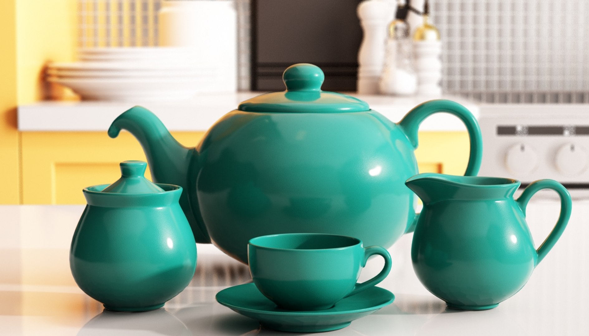 3D Model Green Ceramic Tea Set - TurboSquid 1307032