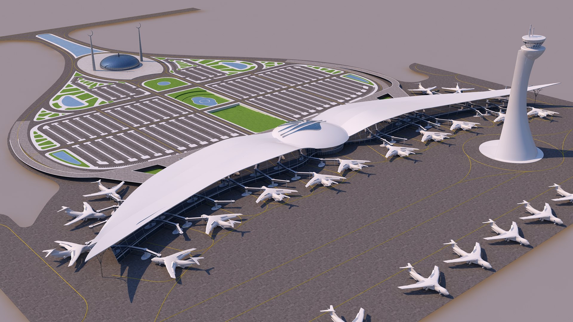 0142 - Airport Bird Wing Building Model - TurboSquid 2238558