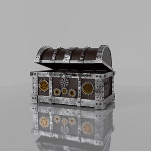 Steampunk Treasure Chest  Detailed Wooden  Metal Gear Storage Prop Game Ready 3D model