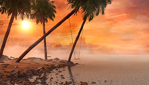 3D beach swing sunset model