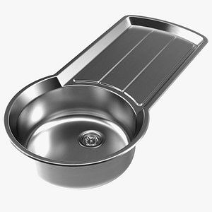 Stainless Steel Kitchen Sink with Recessed Drainer 3D model