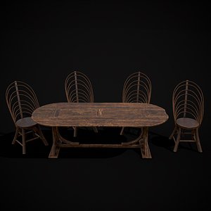 Rustic Table and Bent Stick Chairs 3D model