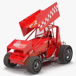 Winged Sprint Car Red 3D Model
