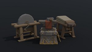 Low-poly Cartoon blacksmith tools Polygonal Style