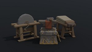 Low-poly Cartoon blacksmith tools Polygonal Style
