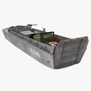 Higgins Boat with Ambulance Jeep 3D Model