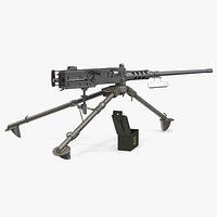 Machine Gun Browning M2 on Tripod with Ammunition Box