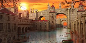 fantasy town water 3D model