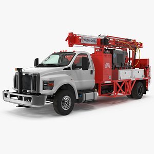 Mobile B-51 Drill Rig Truck Red Rigged for Cinema 4D model