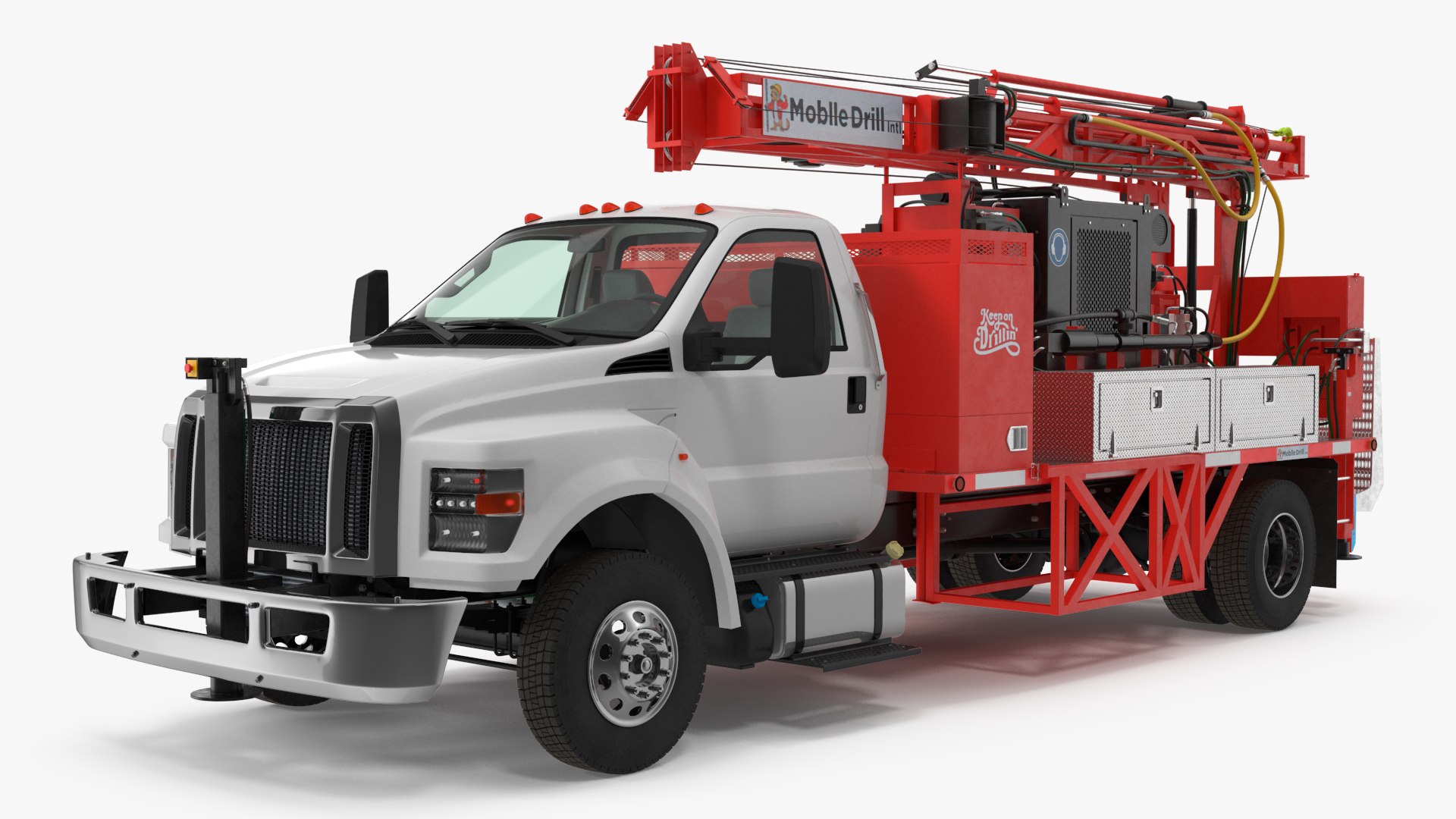 Mobile B-51 Drill Rig Truck Red Rigged for Cinema 4D