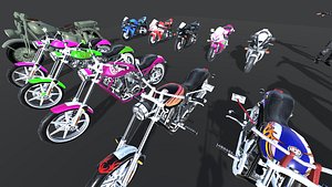 3D 3D Game Asset Collection High Poly Motorcycles and Characters