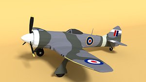 Low Poly Cartoon Hawker Tempest MKII Airplane