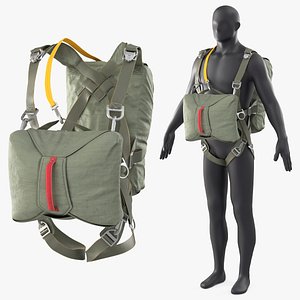 Military Parachute Backpack Worn on Mannequin