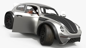 Volkswagen Baja Concept Rally Style Vehicle Silver Rigged for Cinema 4D model
