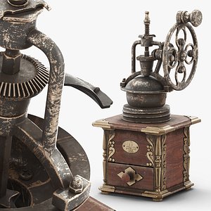 Retro Coffee Grinder with Drawer Rusted Look Brown Used Rigged 3D