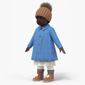 3D Baby Girl Dark Skin Outdoor Autumn Style A-Pose model