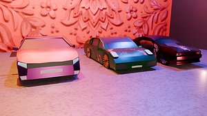 Stylized low poly car- pink game ready 3D model