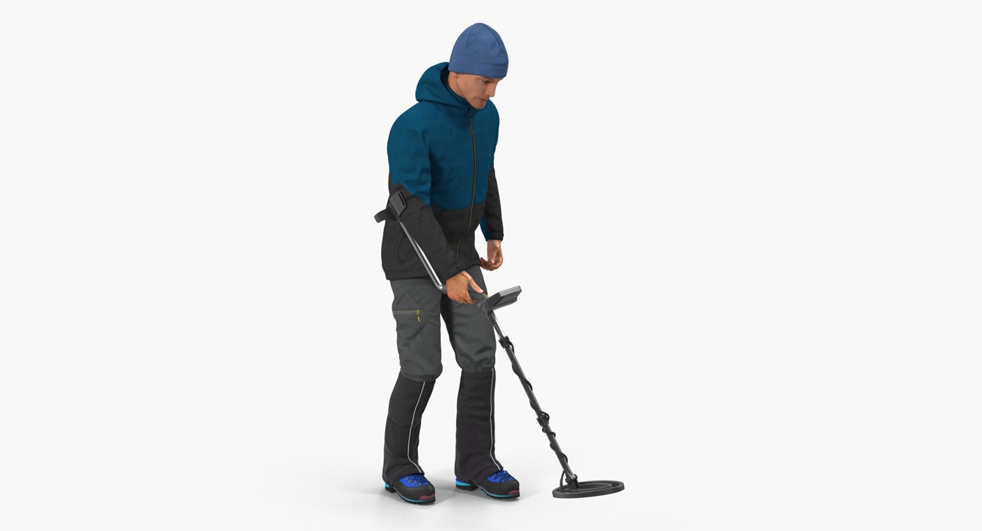 Man with Metal Detector Rigged for Maya New 3D Model 3D model preview