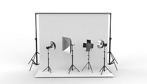 Studio Backdrop And Lights Kit Collection 3D model 3D model