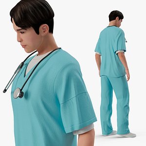 Asian Medic with Stethoscope Rigged for Cinema 4D