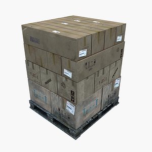 3D wooden pallet stacked boxes model
