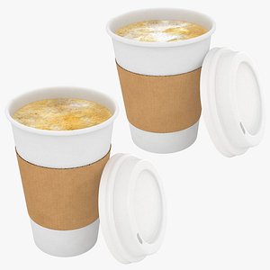 Paper Coffee Cup with White Lid Collection 3D model