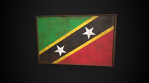 3D Old Picture Frame With Saint Kitts and Nevis Flag - Game Ready PBR Low-poly 3D Model