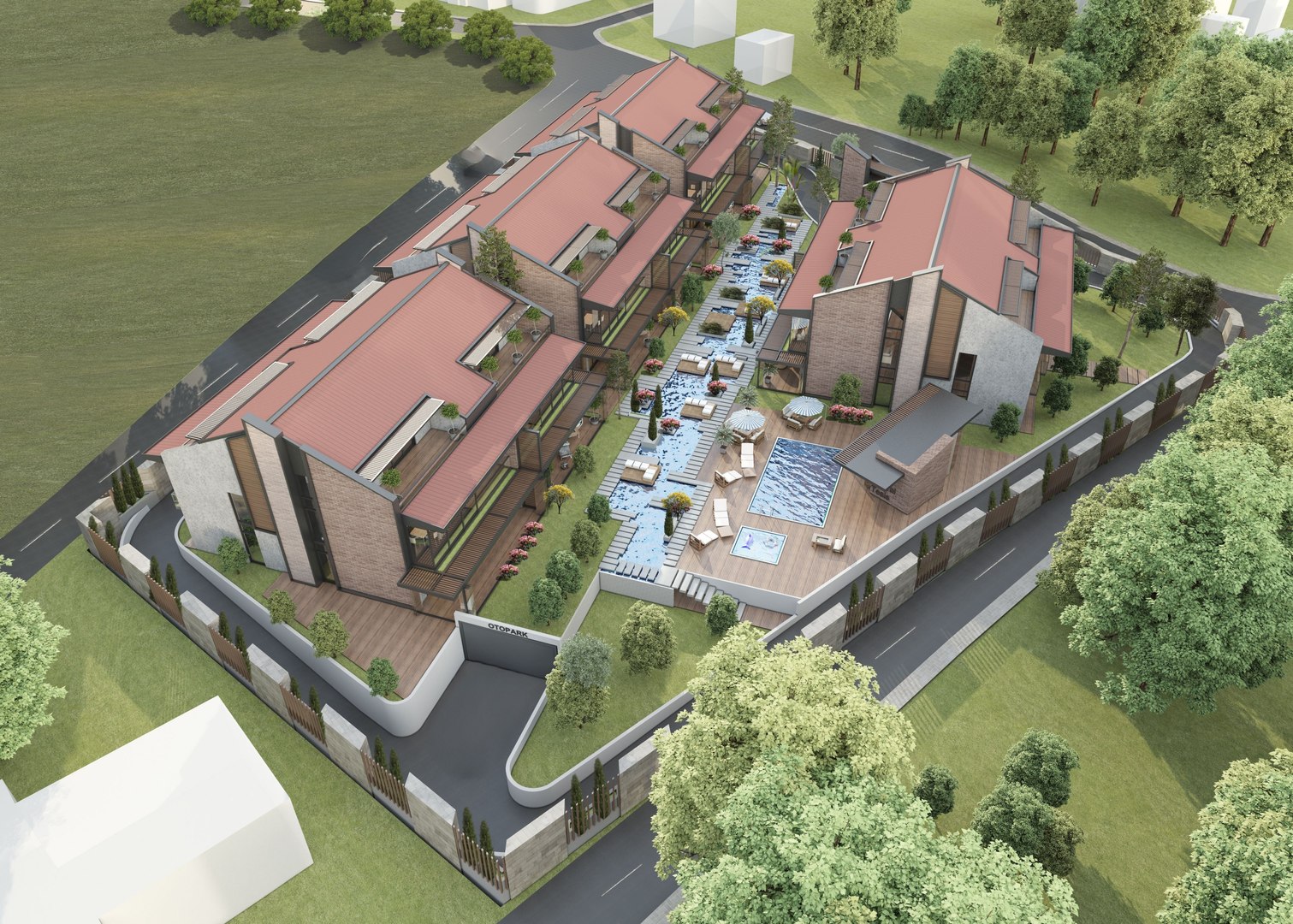 3D Modern Residental Building Complex With Landscape - TurboSquid 2130011