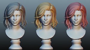 Female hair low poly 3 colors 3D model