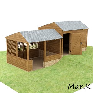 3d model of wooden shed pergola