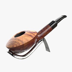 3D Smoking Pipe Half-bent Briar Wood 02