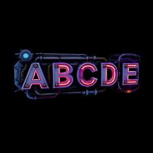 Cyberpunk Neon Font ABCDE words 3D model