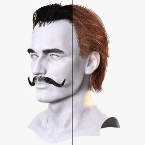 3D model Vintage Male Hairstyle with Mustache -Premium Asset