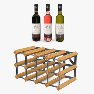 wooden wine racks bottles 3D model