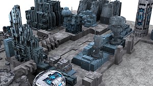 3D Sci fi futuristic city buildings