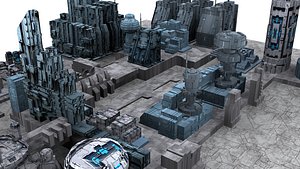 Sci fi futuristic city buildings