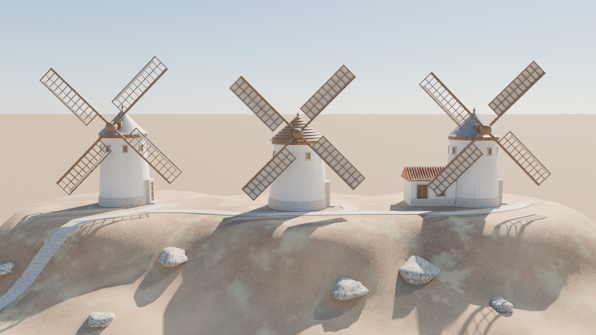 La Mancha Windmills Kit - 3 Spanish Windmills with Separate Sails and Hill - 4K PBR model https://p.turbosquid.com/ts-thumb/QD/CepH1d/CH/molinos_de_la_mancha_windmill_kit_02_front/jpg/1791643700/1920x1080/fit_q87/355bffbb53530db560d6fc15c4e34cacd5220b77/molinos_de_la_mancha_windmill_kit_02_front.jpg
