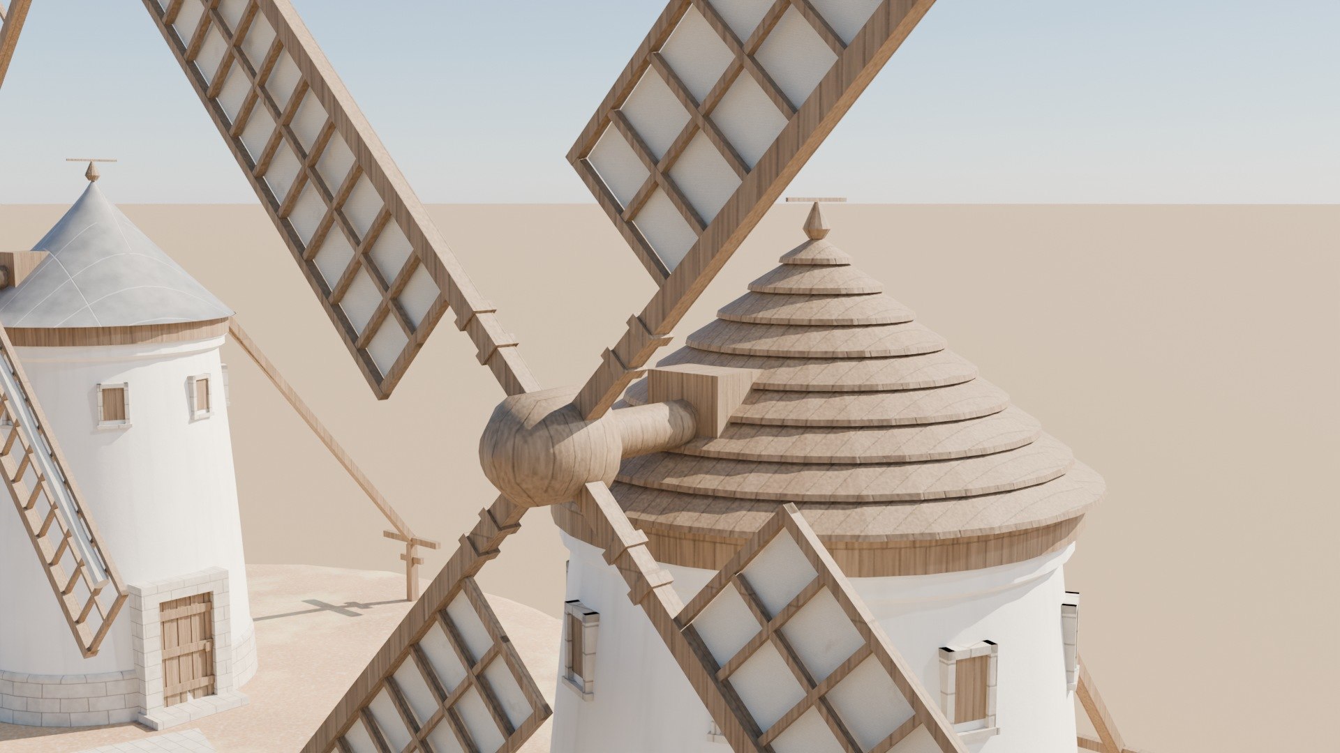 La Mancha Windmills Kit - 3 Spanish Windmills with Separate Sails and Hill - 4K PBR model https://p.turbosquid.com/ts-thumb/QD/CepH1d/Dg/molinos_de_la_mancha_windmill_kit_10_caperuza/jpg/1791643703/1920x1080/fit_q87/2afe515ea21008ae1b782332eaeb23cfb2b242d4/molinos_de_la_mancha_windmill_kit_10_caperuza.jpg