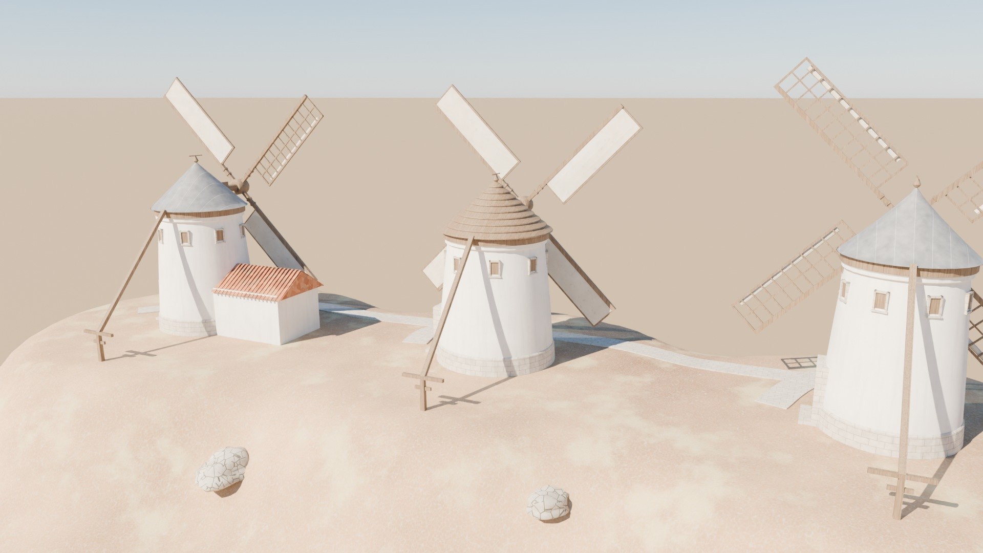 La Mancha Windmills Kit - 3 Spanish Windmills with Separate Sails and Hill - 4K PBR model https://p.turbosquid.com/ts-thumb/QD/CepH1d/Sj/molinos_de_la_mancha_windmill_kit_04_back/jpg/1791643700/1920x1080/fit_q87/169b307bdd0a41700774063ad60fede8cc5a125b/molinos_de_la_mancha_windmill_kit_04_back.jpg