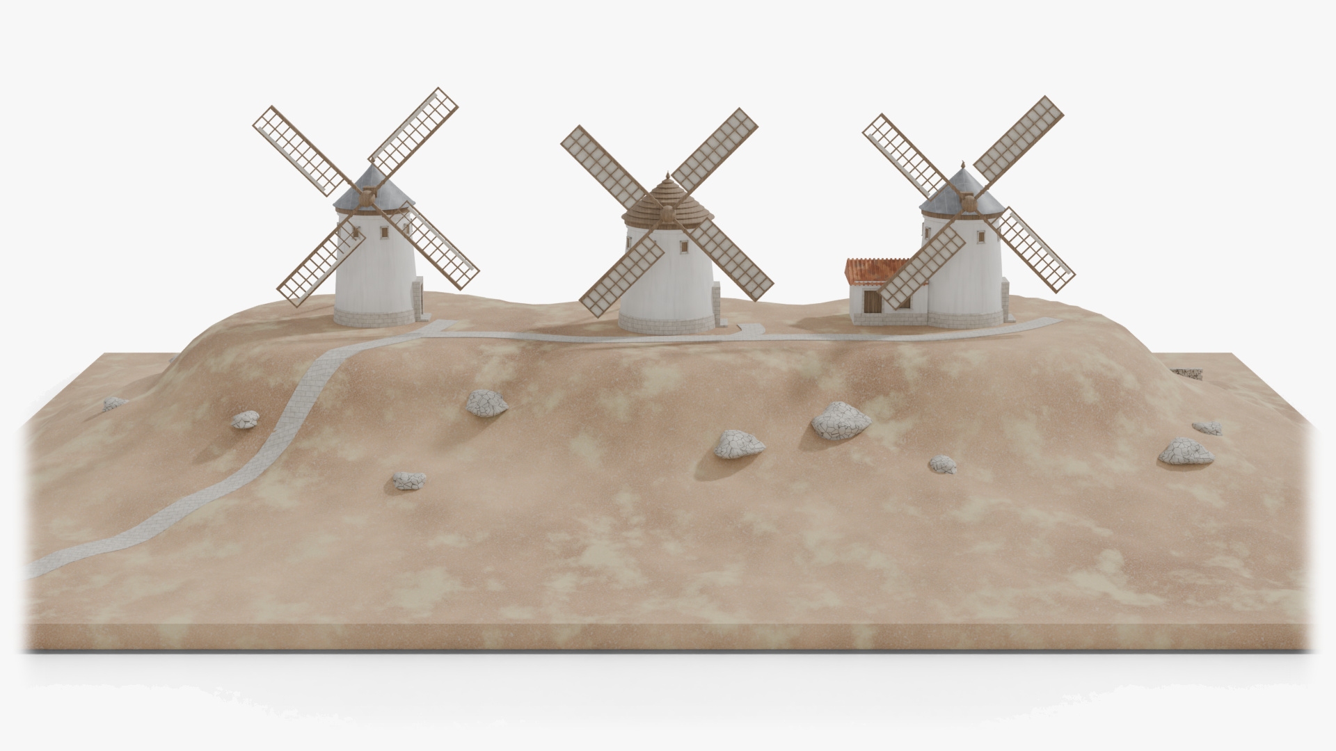 La Mancha Windmills Kit - 3 Spanish Windmills with Separate Sails and Hill - 4K PBR model https://p.turbosquid.com/ts-thumb/QD/CepH1d/bS/molinos_de_la_mancha_windmill_kit_turntable/jpg/1791643706/1920x1080/turn_fit_q99/2b8b5009525077438abe6101a989f9af7b89c778/molinos_de_la_mancha_windmill_kit_turntable-1.jpg