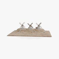 La Mancha Windmills Kit - 3 Spanish Windmills with Separate Sails and Hill - 4K PBR
