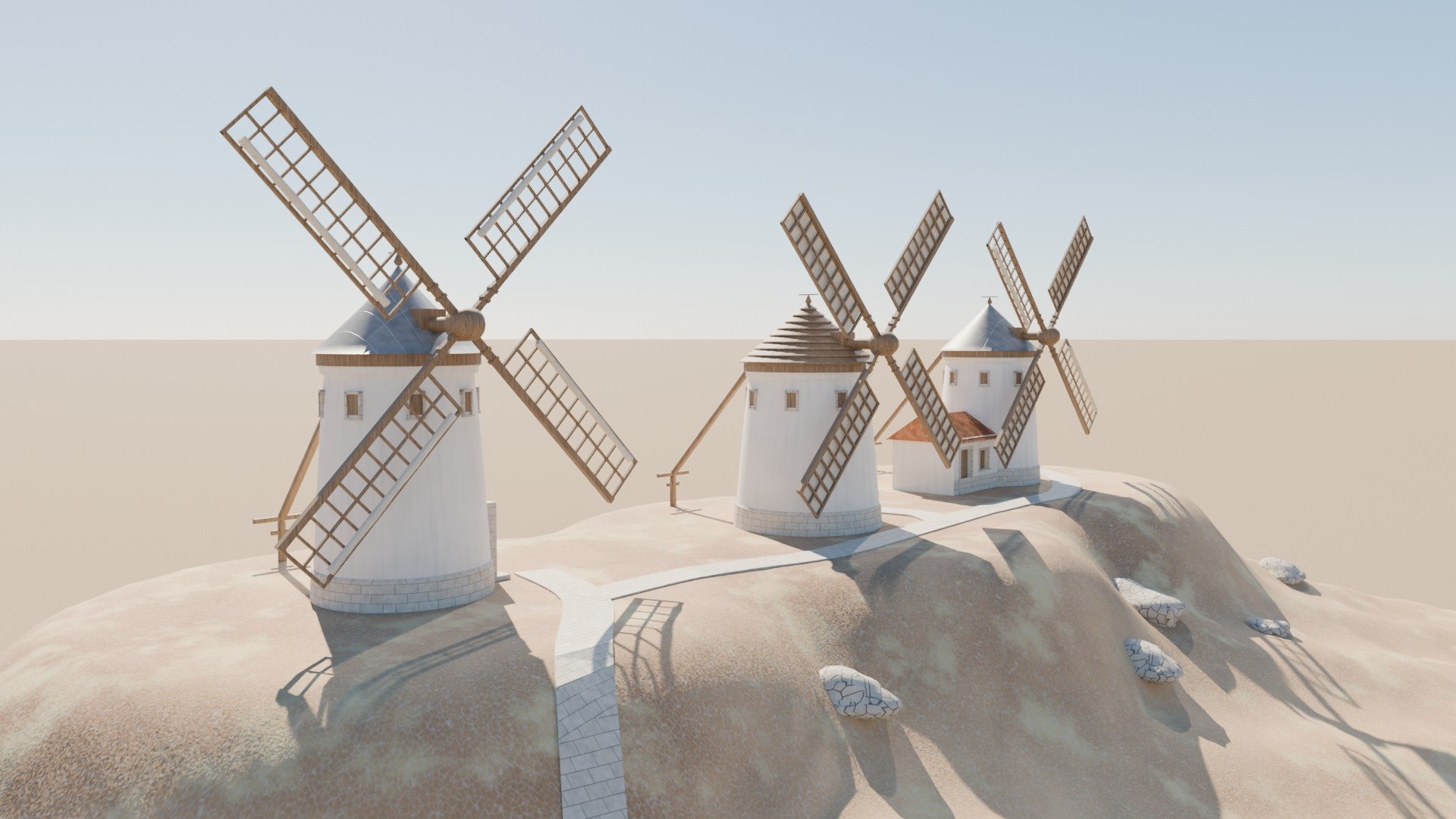 La Mancha Windmills Kit - 3 Spanish Windmills with Separate Sails and Hill - 4K PBR model https://p.turbosquid.com/ts-thumb/QD/CepH1d/gS/molinos_de_la_mancha_windmill_kit_01_hero/jpg/1791643699/1920x1080/fit_q87/4cbb270c3d802b653a881588d210c9035e2e5e27/molinos_de_la_mancha_windmill_kit_01_hero.jpg