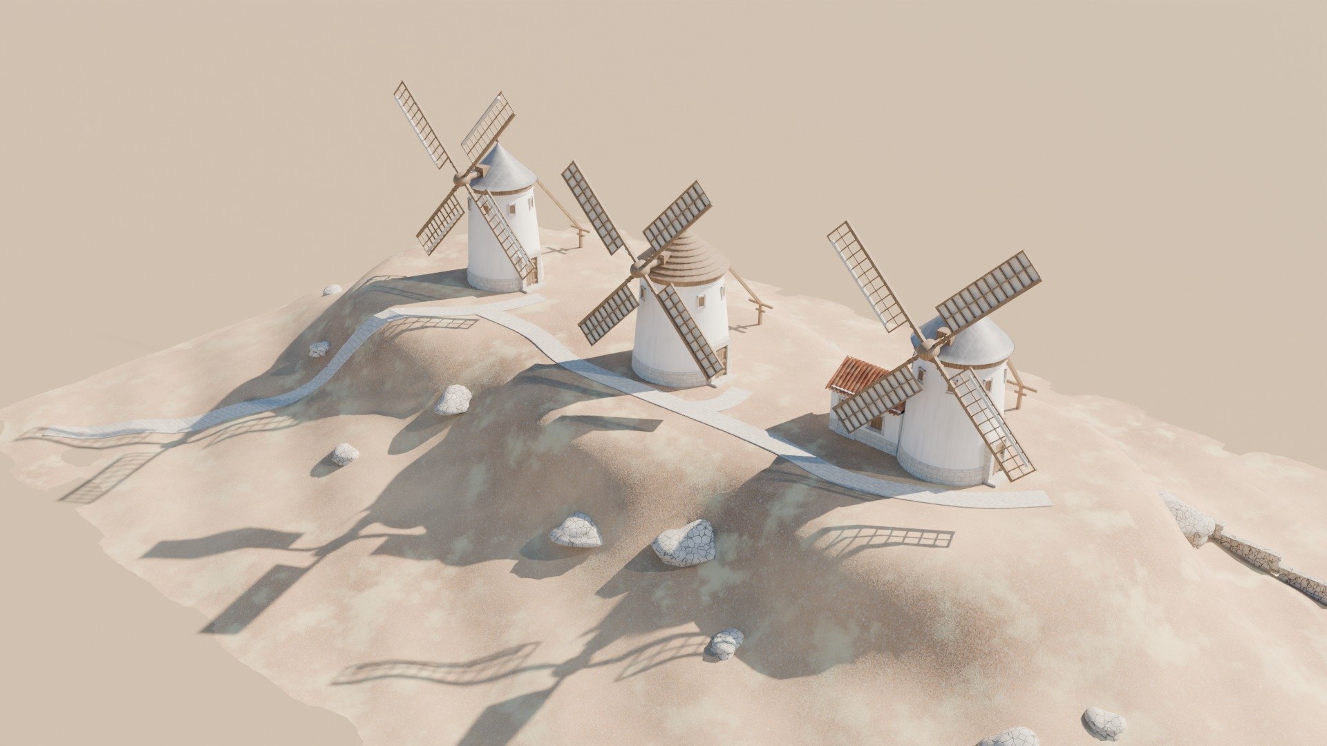 La Mancha Windmills Kit - 3 Spanish Windmills with Separate Sails and Hill - 4K PBR model https://p.turbosquid.com/ts-thumb/QD/CepH1d/t5/molinos_de_la_mancha_windmill_kit_05_aerial/jpg/1791643700/1920x1080/fit_q87/5a038c988f1b49a8d39868c6cf38a7c58fdabbd6/molinos_de_la_mancha_windmill_kit_05_aerial.jpg
