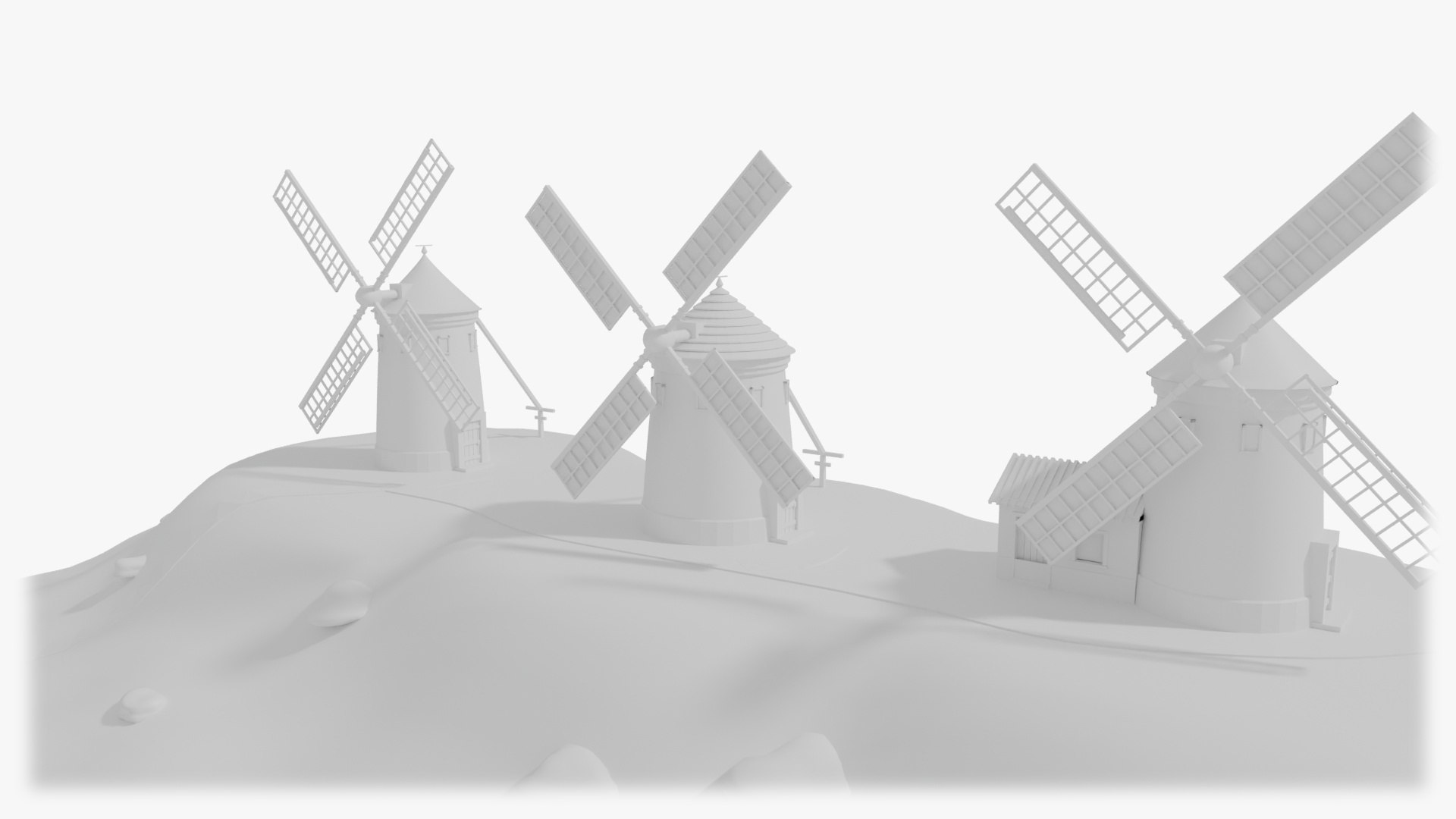 La Mancha Windmills Kit - 3 Spanish Windmills with Separate Sails and Hill - 4K PBR model https://p.turbosquid.com/ts-thumb/QD/CepH1d/xl/molinos_de_la_mancha_windmill_kit_06_clay/jpg/1791643701/1920x1080/fit_q87/a93d8efb9d796e86eb49677fdc1a3444539055ff/molinos_de_la_mancha_windmill_kit_06_clay.jpg