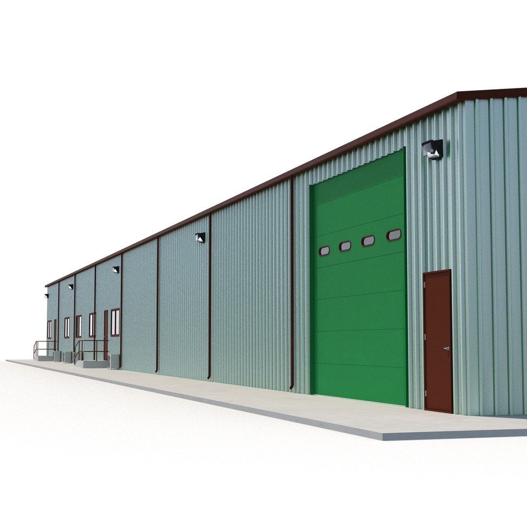 Warehouse Building 3 Green 3D Model 3D model preview
