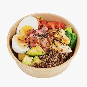 poke bowl with tuna rice avocado boiled eggs tomatoes 3D